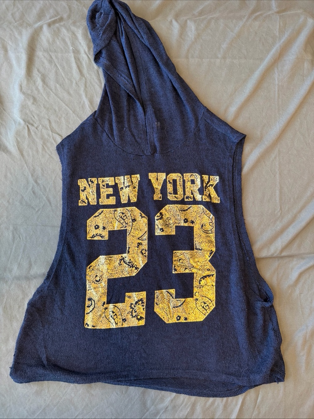 Blush Navy Hooded Tank with Yellow 'New York 23' Graphic